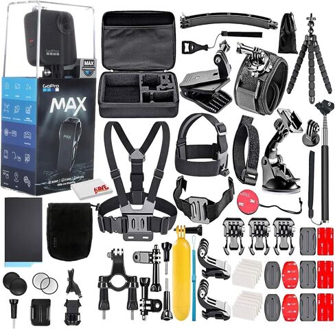GoPro MAX 360 Waterproof Action Camera -with 50 Piece Accessory Kit ,Touch Screen - Spherical 5.6K30 HD Video - 16.6MP 360 Photos - 1080p Live Streaming Stabilization - All You Need in Kuwait