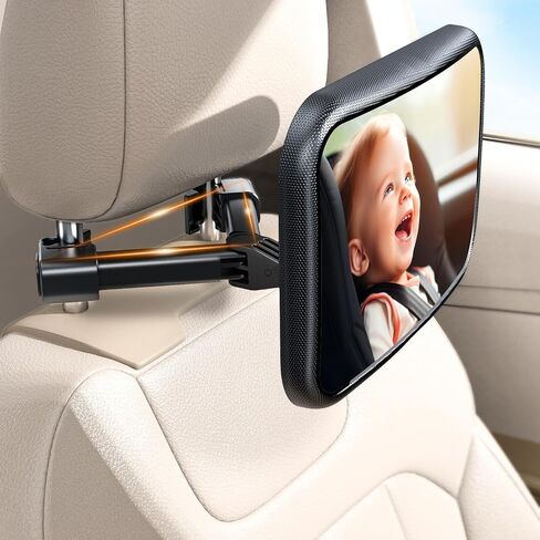 Baby Car Mirror, Rear Facing Car Seat Mirror for Infant Newborn with Hook Clip Design, Non-Shaking Wide Crystal View Shatterproof Crash Tested Adjustable in Saudi Arabia