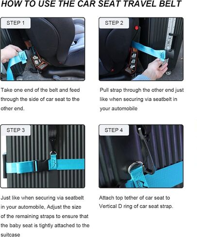 Car Seat Travel Belt Car Seat Travel Strap to Convert Kid Car Seat and Carry-on Luggage into an Airport Car Seat Stroller,Safe Travel Solution for Transport (Blue, Large-1) in Kuwait