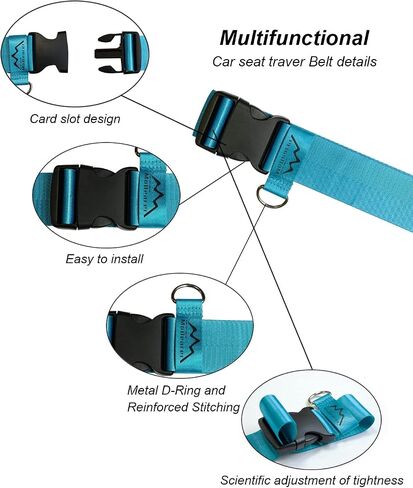 Car Seat Travel Belt Car Seat Travel Strap to Convert Kid Car Seat and Carry-on Luggage into an Airport Car Seat Stroller,Safe Travel Solution for Transport (Blue, Large-1) in Kuwait