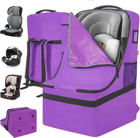 IBVIVIC Padded Car Seat Travel Bag for Airplane, Heavy Duty Car Seat Bag for Air Travel Gate Check Carseat Carrier Bag with Shoulder Strap, Fits Most Baby & Infant Car Seats (Purple) in Kuwait