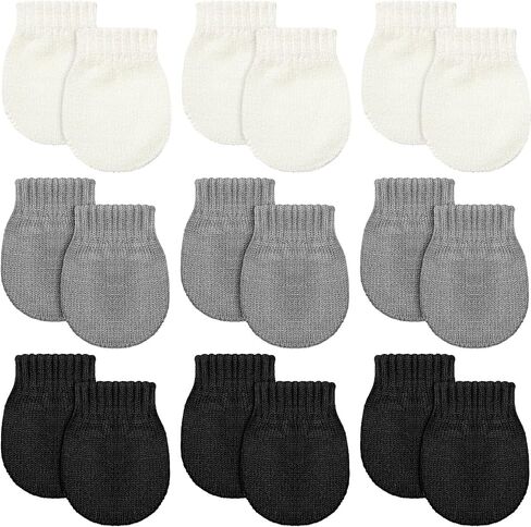 9 Pairs Baby Winter Mittens for 0-6 Months Baby No Scratch Newborn Mittens Glove Infant Warm Glove (Black, Gray, White) in Kuwait