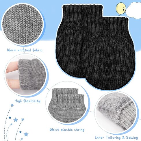9 Pairs Baby Winter Mittens for 0-6 Months Baby No Scratch Newborn Mittens Glove Infant Warm Glove (Black, Gray, White) in Kuwait