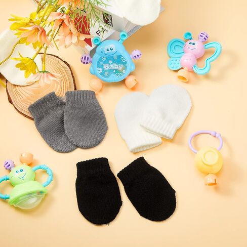 9 Pairs Baby Winter Mittens for 0-6 Months Baby No Scratch Newborn Mittens Glove Infant Warm Glove (Black, Gray, White) in Kuwait