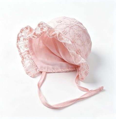 Vintage Lace Baby Bonnet with Floral Embroidery Pink in Kuwait