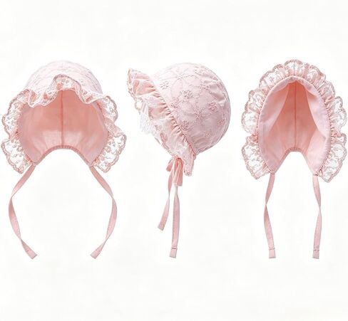 Vintage Lace Baby Bonnet with Floral Embroidery Pink in Kuwait