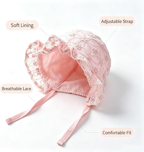 Vintage Lace Baby Bonnet with Floral Embroidery Pink in Kuwait