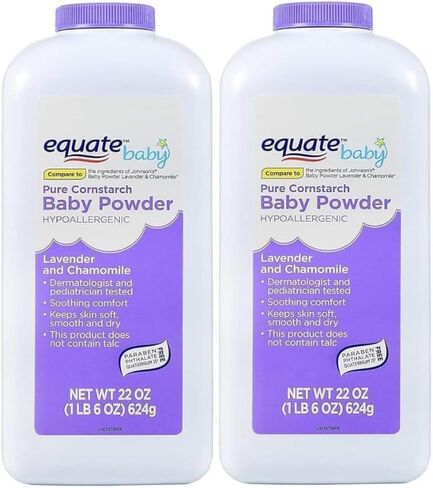 Pure Corn Starch Baby Powder Equate. Hypoallergenic Vitamin E Lavender -Talc-Free(Pack 2, 22 Oz.) in Kuwait
