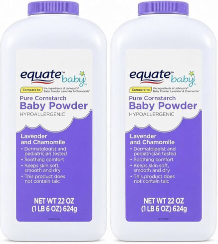 Pure Corn Starch Baby Powder Equate. Hypoallergenic Vitamin E Lavender -Talc-Free(Pack 2, 22 Oz.) in Kuwait