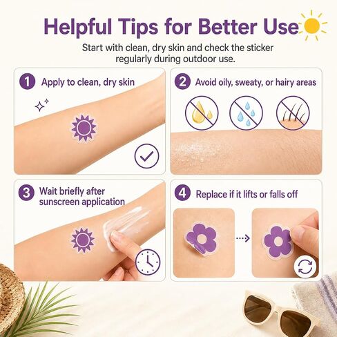 80 Count Sunscreen Reapply Reminder Stickers, Color-Changing Visual Cue for Outdoor Sunscreen, Purple Sun, Cloud, Butterfly & Flower Shapes for Kids & Adults, Summer Beach Park Travel Use in Kuwait
