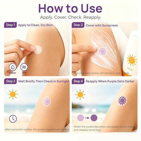 80 Count Sunscreen Reapply Reminder Stickers, Color-Changing Visual Cue for Outdoor Sunscreen, Purple Sun, Cloud, Butterfly & Flower Shapes for Kids & Adults, Summer Beach Park Travel Use in Kuwait