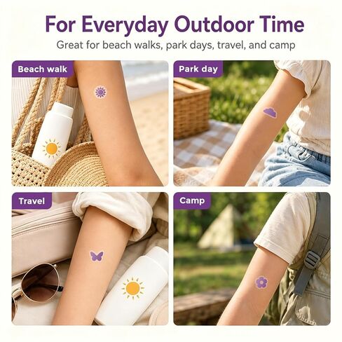 80 Count Sunscreen Reapply Reminder Stickers, Color-Changing Visual Cue for Outdoor Sunscreen, Purple Sun, Cloud, Butterfly & Flower Shapes for Kids & Adults, Summer Beach Park Travel Use in Kuwait