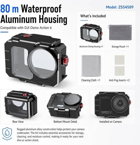 Aluminum OSMO Action 6 Dive Case, Underwater Waterproof 263FT/80M | Protective Housing Shell for DJI OSMO Action 6 Camera with Bracket Accessories in Kuwait