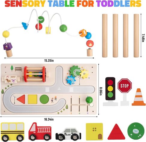 Activity Table for 1+ Year Old, Montessori Wooden Toys for Toddlers 1-3 | 8 in 1 Baby Activity Table, Educational Sensory Bead Maze Toys for Babies, Learning Shape Sorter, Birthday Gifts Girls Boys in Kuwait