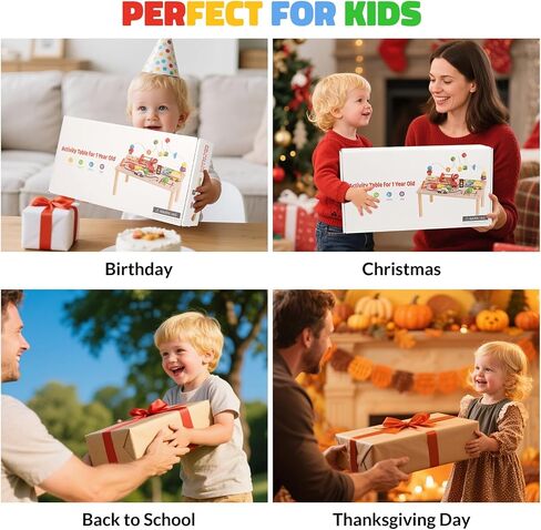 Activity Table for 1+ Year Old, Montessori Wooden Toys for Toddlers 1-3 | 8 in 1 Baby Activity Table, Educational Sensory Bead Maze Toys for Babies, Learning Shape Sorter, Birthday Gifts Girls Boys in Kuwait