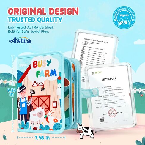 JoyCat Farm Busy Book for Toddlers 1-3, 21-in-1 Montessori Travel Quiet Toy | 21-in-1 farm busy book with Montessori activities supports fine motor skills, life skills and quiet travel play in Kuwait