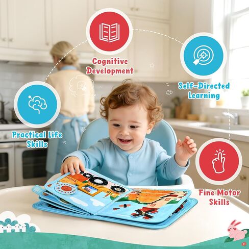 JoyCat Farm Busy Book for Toddlers 1-3, 21-in-1 Montessori Travel Quiet Toy | 21-in-1 farm busy book with Montessori activities supports fine motor skills, life skills and quiet travel play in Kuwait