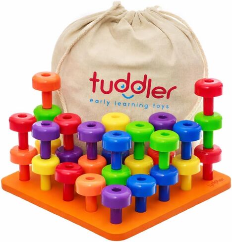 Toddler Peg Board Sensory Montessori Fine Motor Skills Educational Toys - 30 Stackable Pegs + Pattern Card + Drawstring Backpack + E-Book in Kuwait