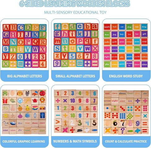 ABC Wooden Building Blocks for Toddlers, Montessori Alphabet & Number Learning Toy for Kid, 36 PCS Preschool Stacking Blocks with Matching Cards for Spelling, Counting, Sorting, Fine Motor Skills in Kuwait