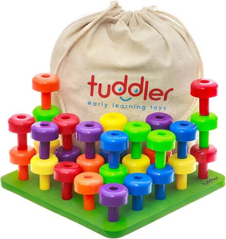 Toddler Peg Board Sensory Montessori Fine Motor Skills Educational Toys - 30 Stackable Pegs + Pattern Card + Drawstring Backpack + E-Book in Kuwait