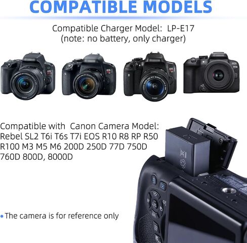 LC-E17 Battery Charger for LP-E17 Battery | Compatible with Canon EOS R8, R10, R50, RP, 200D, 250D, 750D, 760D, 800D, 850D Cameras in Kuwait