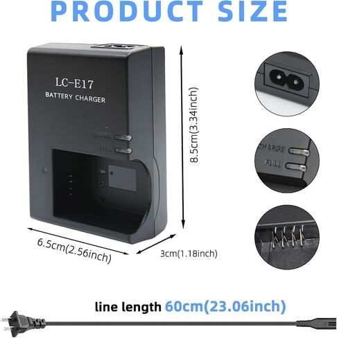 LC-E17 Battery Charger for LP-E17 Battery | Compatible with Canon EOS R8, R10, R50, RP, 200D, 250D, 750D, 760D, 800D, 850D Cameras in Kuwait