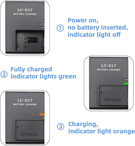 LC-E17 Battery Charger for LP-E17 Battery | Compatible with Canon EOS R8, R10, R50, RP, 200D, 250D, 750D, 760D, 800D, 850D Cameras in Kuwait