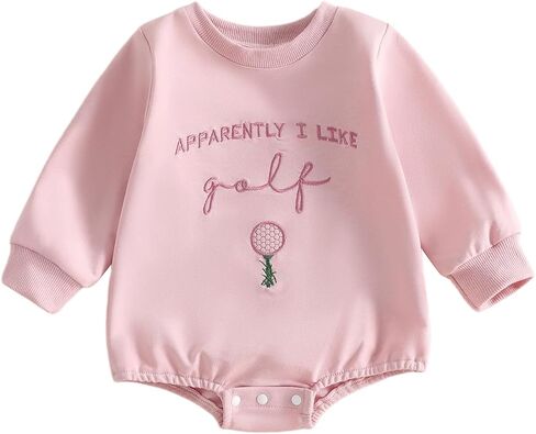 Sasaerucure Baby Girl Winter Pink Apparently I Like Golf Romper Clothes | Newborn Infant Winter Outfit Long Sleeve Pink Romper Apparently I Like Golf Onesie Clothes in Kuwait