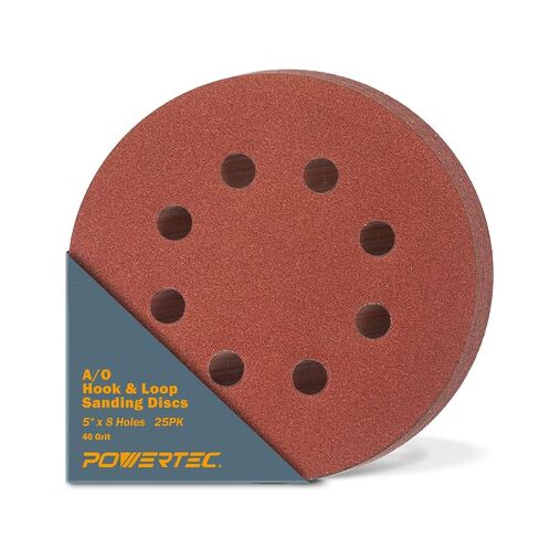 POWERTEC 25PK, 40 Grits, Sanding Discs 5 Inch - Hook and Loop, 5 Inch 8 Hole Aluminum Oxide Sandpaper Discs, Woodworking Sanding Pads for Random Orbital, Palm, Air, DA & Pneumatic Sander (45004) in Kuwait