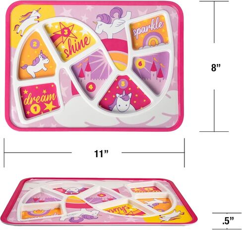Kids Dinner Plate for Picky Eating Toddlers: Healthy Constructive Fun Meal Time, Divided Portions, Rainbow Unicorn Themed in Kuwait
