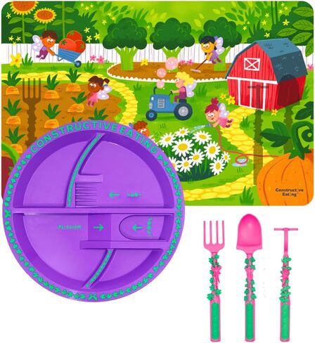 Made in USA Toddler Eating Set: Kids Placemats for Dining Table with Plate & Utensils, Gifts for 2 Year Old, Toddler Forks and Spoons for Picky Eater (Construction) in Kuwait