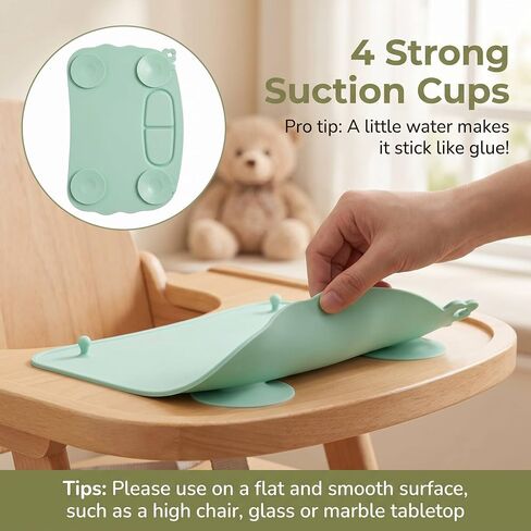 2-Pack Silicone Baby Mats with 8 Stretchable Straps & Suction Cups | Baby-Led Weaning, Foldable, Dishwasher Safe, Secures Toys Off Floor, Restaurant/Travel, BPA-Free, Smooth-Surface Suction in Kuwait