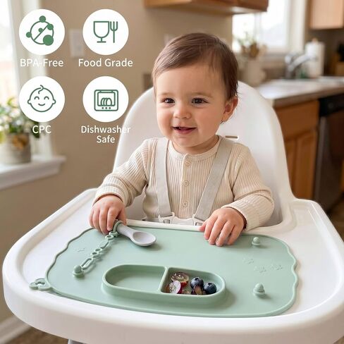 2-Pack Silicone Baby Mats with 8 Stretchable Straps & Suction Cups | Baby-Led Weaning, Foldable, Dishwasher Safe, Secures Toys Off Floor, Restaurant/Travel, BPA-Free, Smooth-Surface Suction in Kuwait