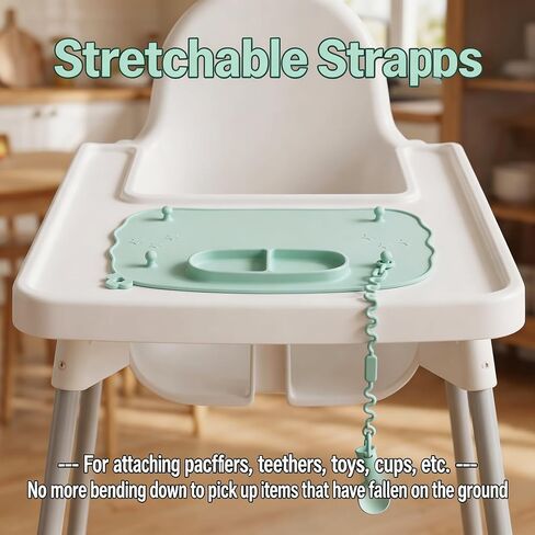 2-Pack Silicone Baby Mats with 8 Stretchable Straps & Suction Cups | Baby-Led Weaning, Foldable, Dishwasher Safe, Secures Toys Off Floor, Restaurant/Travel, BPA-Free, Smooth-Surface Suction in Kuwait