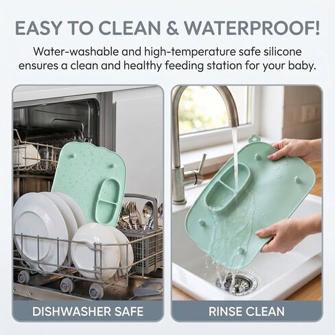2-Pack Silicone Baby Mats with 8 Stretchable Straps & Suction Cups | Baby-Led Weaning, Foldable, Dishwasher Safe, Secures Toys Off Floor, Restaurant/Travel, BPA-Free, Smooth-Surface Suction in Kuwait