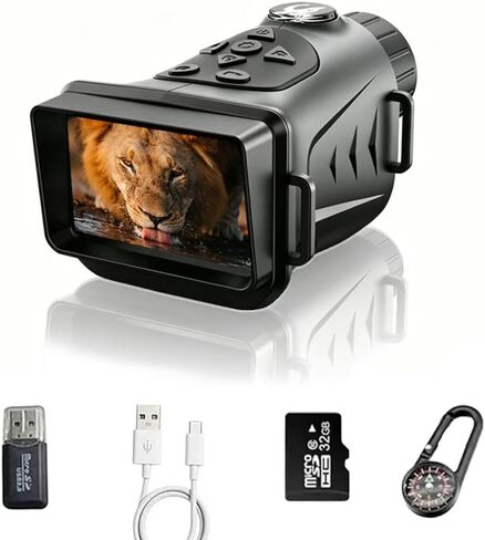 4K& 66MP Night Vision Monocular, Dual IR Infrared Monocular with 18X Digital Zoom, 3000mAh Rechargeable Battery,32GB SD Card & Card Reader, Portable for Camping Wildlife Watching Home Security in Kuwait