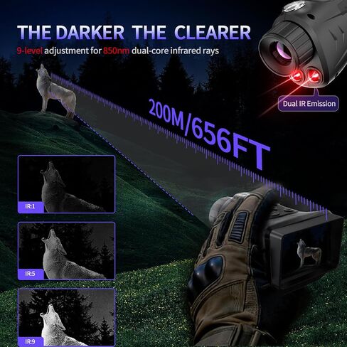 4K& 66MP Night Vision Monocular, Dual IR Infrared Monocular with 18X Digital Zoom, 3000mAh Rechargeable Battery,32GB SD Card & Card Reader, Portable for Camping Wildlife Watching Home Security in Kuwait