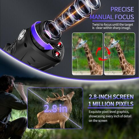 4K& 66MP Night Vision Monocular, Dual IR Infrared Monocular with 18X Digital Zoom, 3000mAh Rechargeable Battery,32GB SD Card & Card Reader, Portable for Camping Wildlife Watching Home Security in Kuwait