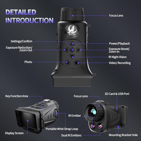 4K& 66MP Night Vision Monocular, Dual IR Infrared Monocular with 18X Digital Zoom, 3000mAh Rechargeable Battery,32GB SD Card & Card Reader, Portable for Camping Wildlife Watching Home Security in Kuwait