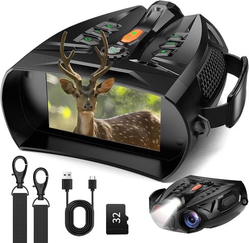 4K Night Vision Goggles with 4" Large Screen, 48MP Infrared Binoculars for Total Darkness, 10x Zoom & 2600ft Range, 5000mAh Rechargeable Battery, 32GB Card, Ideal for Hunting, Camping & Home Security in Kuwait