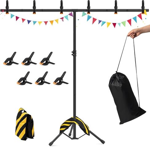T-Shape Backdrop Stand 8 x 5.3 ft | T-shape Portable Background Holder with 6 Spring Clamps, Sandbag, and Carry Bag for Indoor Photo, Parties, and Video Setups in Kuwait