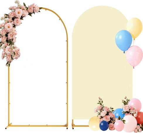 7.2FT Metal Arch Backdrop Stand and Cover Set, Gold Arch Stand with Cover, Easy to Assemble, Pretty Wedding Arch for Birthday Party, Wedding Ceremony and Baby Shower in Kuwait