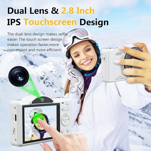 4K Digital Camera for Photography, Vlogging Cameras for YouTube with WiFi, Autofocus Touchscreen Point and Shoot Digital Camera for Beginner with 16X Zoom, 32GB Card, 2 Batteries, White in Kuwait