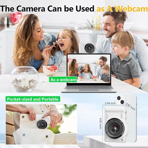 4K Digital Camera for Photography, Vlogging Cameras for YouTube with WiFi, Autofocus Touchscreen Point and Shoot Digital Camera for Beginner with 16X Zoom, 32GB Card, 2 Batteries, White in Kuwait