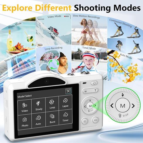4K Digital Camera for Photography, Vlogging Cameras for YouTube with WiFi, Autofocus Touchscreen Point and Shoot Digital Camera for Beginner with 16X Zoom, 32GB Card, 2 Batteries, White in Kuwait
