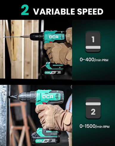 DCA Cordless Drill Set, 354 in-lbs Torque, 3/8" Keyless Chuck and DCA Cordless Impact Wrench 1/2 INCH, Max 503Ft-lbs/682N.m Brushless Impact Gun, 2.0Ah Battery and 2 * 4.0Ah Battery in Kuwait
