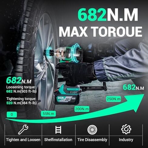 DCA Cordless Drill Set, 354 in-lbs Torque, 3/8" Keyless Chuck and DCA Cordless Impact Wrench 1/2 INCH, Max 503Ft-lbs/682N.m Brushless Impact Gun, 2.0Ah Battery and 2 * 4.0Ah Battery in Kuwait