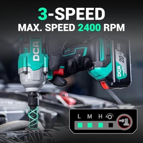 DCA Cordless Drill Set, 354 in-lbs Torque, 3/8" Keyless Chuck and DCA Cordless Impact Wrench 1/2 INCH, Max 503Ft-lbs/682N.m Brushless Impact Gun, 2.0Ah Battery and 2 * 4.0Ah Battery in Kuwait