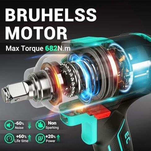DCA Cordless Drill Set, 354 in-lbs Torque, 3/8" Keyless Chuck and DCA Cordless Impact Wrench 1/2 INCH, Max 503Ft-lbs/682N.m Brushless Impact Gun, 2.0Ah Battery and 2 * 4.0Ah Battery in Kuwait