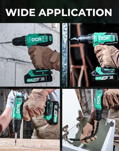 DCA Cordless Drill Set, 354 in-lbs Torque, 3/8" Keyless Chuck and DCA Cordless Impact Wrench 1/2 INCH, Max 503Ft-lbs/682N.m Brushless Impact Gun, 2.0Ah Battery and 2 * 4.0Ah Battery in Kuwait